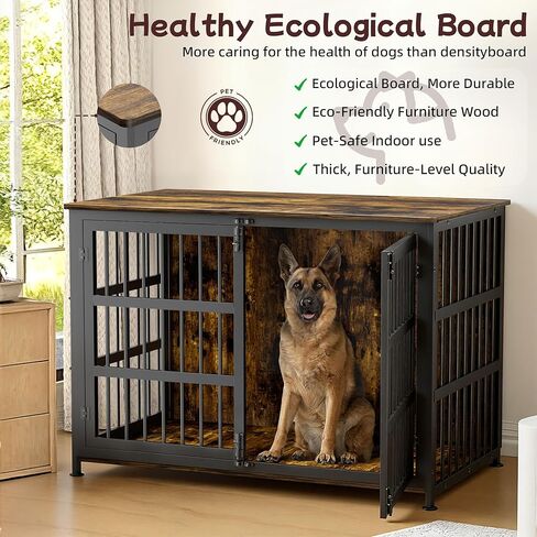 46 '' الكلب قفص الأثاث سلالات كبيرة الكلب قفص بيوت الكلاب لداخل صناديق الكلب الخشبية نهاية الجدول الثقيلة داخلي مزيج قفص للكلاب المتوسطة والكبيرة الجوز in Kuwait