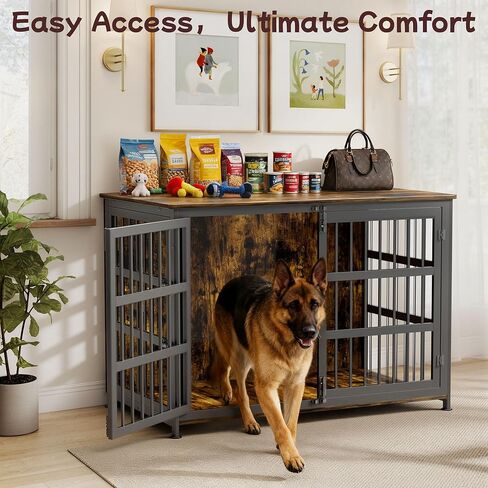 46 '' الكلب قفص الأثاث سلالات كبيرة الكلب قفص بيوت الكلاب لداخل صناديق الكلب الخشبية نهاية الجدول الثقيلة داخلي مزيج قفص للكلاب المتوسطة والكبيرة الجوز in Kuwait