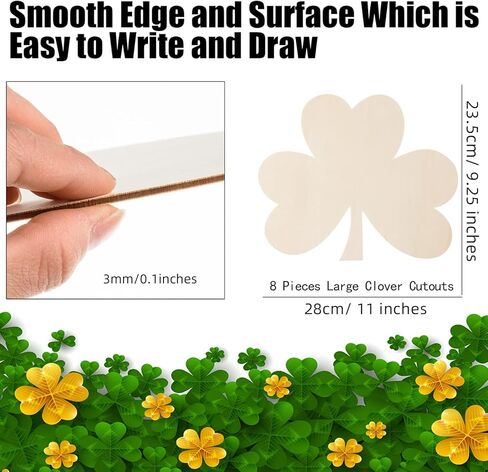 8Pcs 11 Inch Unfinished Wooden Shamrock Cutouts, St. Patrick's Day Wood Shamrock Ornaments Blank Wood Shamrocks Clover Shape Cut-Outs Wooden Shamrock Discs Slice for DIY Crafts Centerpieces Supplies in Saudi Arabia
