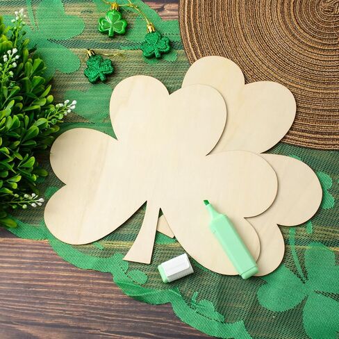 8Pcs 11 Inch Unfinished Wooden Shamrock Cutouts, St. Patrick's Day Wood Shamrock Ornaments Blank Wood Shamrocks Clover Shape Cut-Outs Wooden Shamrock Discs Slice for DIY Crafts Centerpieces Supplies in Saudi Arabia