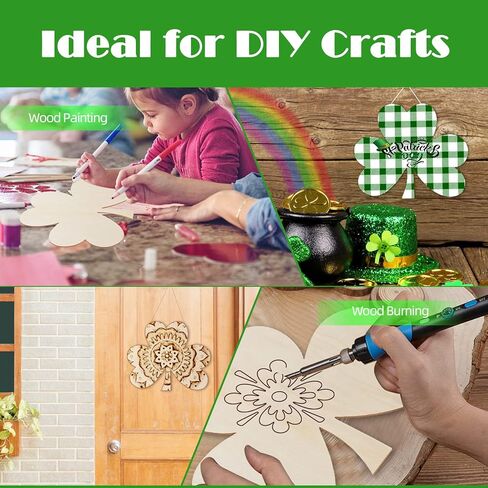 8Pcs 11 Inch Unfinished Wooden Shamrock Cutouts, St. Patrick's Day Wood Shamrock Ornaments Blank Wood Shamrocks Clover Shape Cut-Outs Wooden Shamrock Discs Slice for DIY Crafts Centerpieces Supplies in Saudi Arabia