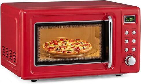 سطح ميكروويف صغير 0.7 قدم مكعب، ميكروويف ريترو 700 وات مع 5 طاقة صغيرة، إعدادات إزالة الجليد، قرص دوار زجاجي ونافذة عرض، شاشة LED، قفل للأطفال، مثالي للمساحة الصغيرة (وردي) in Kuwait