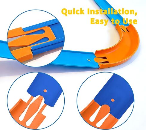 Racetrack Connectors Compatible with Hot Wheels, Plastic Track Pieces, 90 Degree Banked Turn Curve, 4-Pack (Orange) in Kuwait