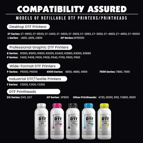 Beautyflex® White DTF Ink 1000ML for DTF Printer Printhead L1800 ET-8550 P800 R1390 XP600 DX5 i3200, High Fluidity – Compatible with DTF Heat Transfer Film Printers for T-Shirt Printing in Saudi Arabia