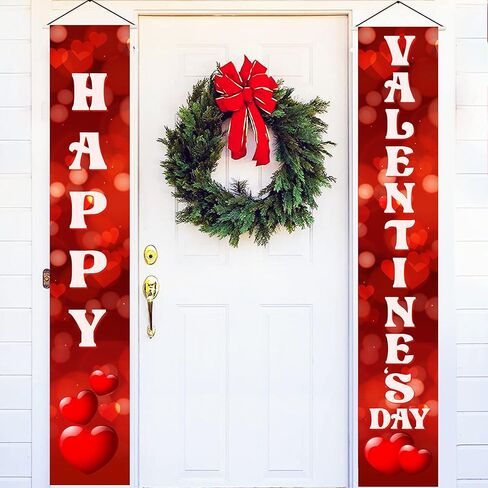 KatchOn, Red Heart Happy Valentines Day Banner - 72x12 Inch | Happy Valentines Banner Porch Sign | Red Valentines Day Door Banner | Happy Valentines Day Decorations for the Home in Saudi Arabia