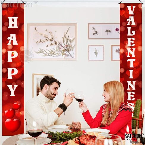 KatchOn, Red Heart Happy Valentines Day Banner - 72x12 Inch | Happy Valentines Banner Porch Sign | Red Valentines Day Door Banner | Happy Valentines Day Decorations for the Home in Saudi Arabia