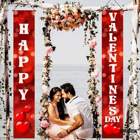 KatchOn, Red Heart Happy Valentines Day Banner - 72x12 Inch | Happy Valentines Banner Porch Sign | Red Valentines Day Door Banner | Happy Valentines Day Decorations for the Home in Saudi Arabia