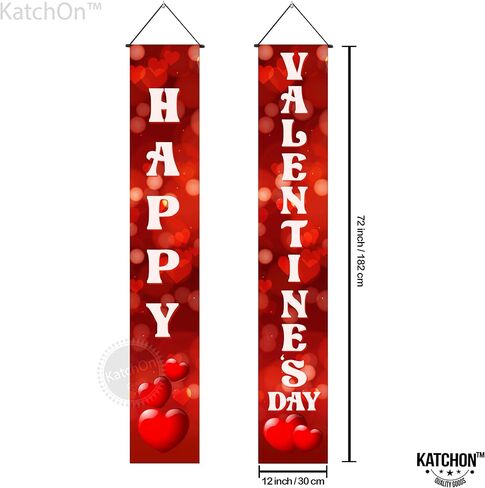 KatchOn, Red Heart Happy Valentines Day Banner - 72x12 Inch | Happy Valentines Banner Porch Sign | Red Valentines Day Door Banner | Happy Valentines Day Decorations for the Home in Saudi Arabia