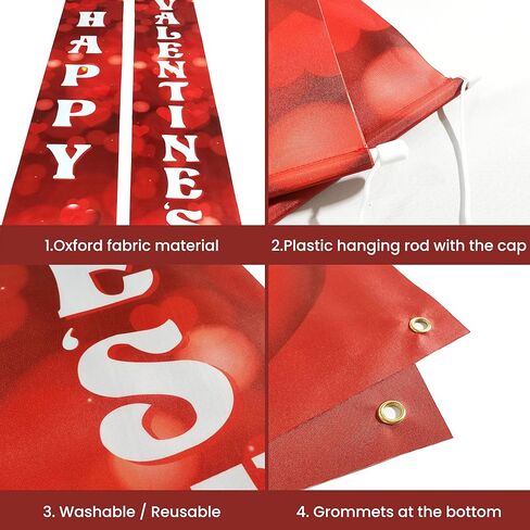 KatchOn, Red Heart Happy Valentines Day Banner - 72x12 Inch | Happy Valentines Banner Porch Sign | Red Valentines Day Door Banner | Happy Valentines Day Decorations for the Home in Saudi Arabia