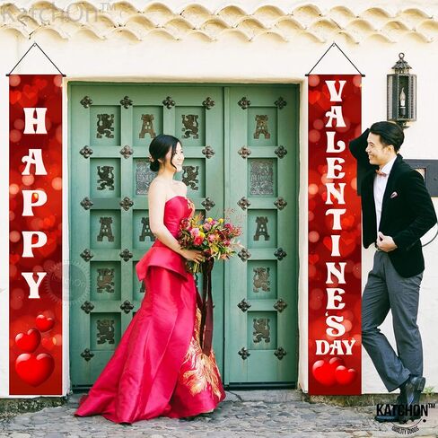 KatchOn, Red Heart Happy Valentines Day Banner - 72x12 Inch | Happy Valentines Banner Porch Sign | Red Valentines Day Door Banner | Happy Valentines Day Decorations for the Home in Saudi Arabia