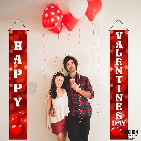 KatchOn, Red Heart Happy Valentines Day Banner - 72x12 Inch | Happy Valentines Banner Porch Sign | Red Valentines Day Door Banner | Happy Valentines Day Decorations for the Home in Saudi Arabia