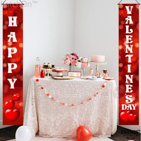 KatchOn, Red Heart Happy Valentines Day Banner - 72x12 Inch | Happy Valentines Banner Porch Sign | Red Valentines Day Door Banner | Happy Valentines Day Decorations for the Home in Saudi Arabia