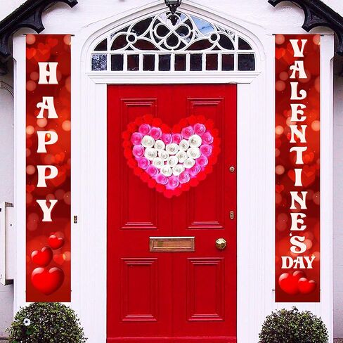 KatchOn, Red Heart Happy Valentines Day Banner - 72x12 Inch | Happy Valentines Banner Porch Sign | Red Valentines Day Door Banner | Happy Valentines Day Decorations for the Home in Saudi Arabia