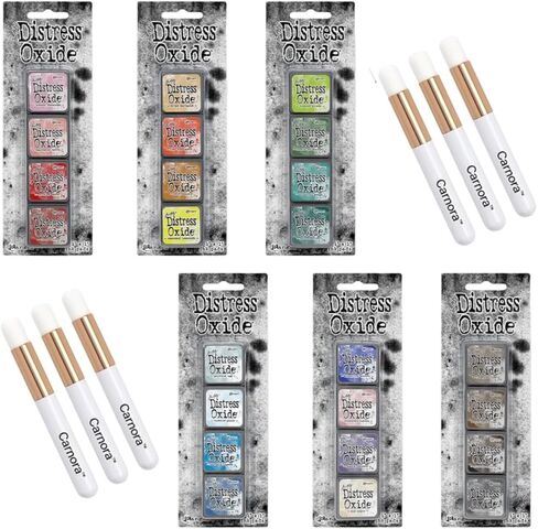 Tim Holtz Ranger Mini Distress Oxide Ink Cube Pads, Kits 7, 8, 9, 10, 11, 12-24 Colors, 6 Carnora Blending Brushes in Saudi Arabia