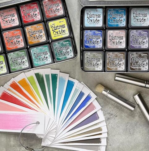 Tim Holtz Ranger Mini Distress Oxide Ink Cube Pads, Kits 7, 8, 9, 10, 11, 12-24 Colors, 6 Carnora Blending Brushes in Saudi Arabia