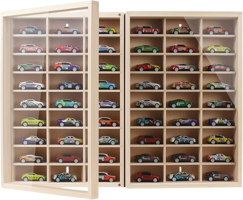 Wooden Wall Mount Display Case for Hot Wheels 54 Space 1/64 Hot Wheels Toy Car Storage Organizer Display Shelf Hotwheels Model Car Wall Displays Storage Case Shelf with Dust Resistant Acrylic Door in Saudi Arabia