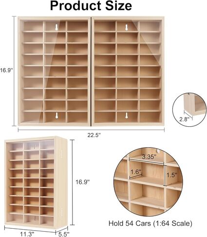 Wooden Wall Mount Display Case for Hot Wheels 54 Space 1/64 Hot Wheels Toy Car Storage Organizer Display Shelf Hotwheels Model Car Wall Displays Storage Case Shelf with Dust Resistant Acrylic Door in Saudi Arabia