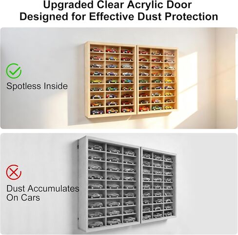 Wooden Wall Mount Display Case for Hot Wheels 54 Space 1/64 Hot Wheels Toy Car Storage Organizer Display Shelf Hotwheels Model Car Wall Displays Storage Case Shelf with Dust Resistant Acrylic Door in Saudi Arabia
