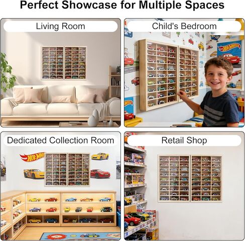Wooden Wall Mount Display Case for Hot Wheels 54 Space 1/64 Hot Wheels Toy Car Storage Organizer Display Shelf Hotwheels Model Car Wall Displays Storage Case Shelf with Dust Resistant Acrylic Door in Saudi Arabia