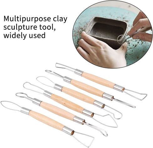 Clay Tools, 6PCS Clay Sculpting Tools Pottery Carving Tools Wooden Handle Double Ended Modeling Tools Double Head Ribbon Tool DIY Craft Set in Saudi Arabia