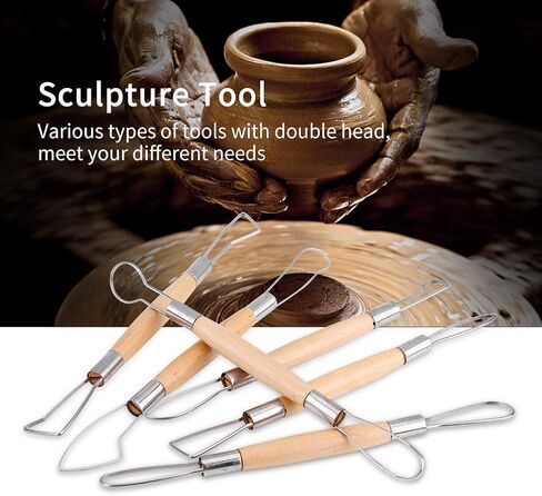 Clay Tools, 6PCS Clay Sculpting Tools Pottery Carving Tools Wooden Handle Double Ended Modeling Tools Double Head Ribbon Tool DIY Craft Set in Saudi Arabia