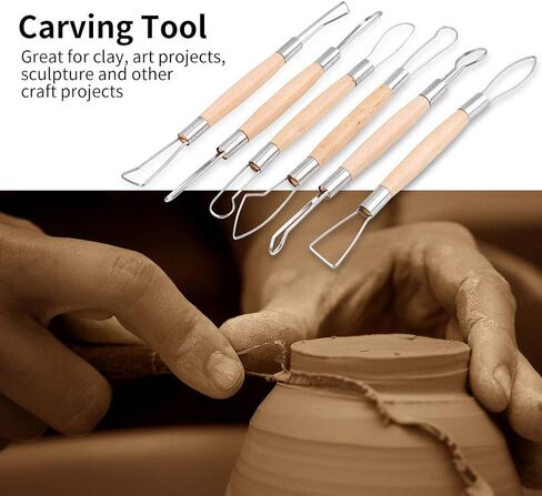 Clay Tools, 6PCS Clay Sculpting Tools Pottery Carving Tools Wooden Handle Double Ended Modeling Tools Double Head Ribbon Tool DIY Craft Set in Saudi Arabia
