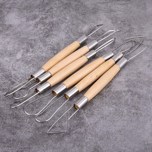 Clay Tools, 6PCS Clay Sculpting Tools Pottery Carving Tools Wooden Handle Double Ended Modeling Tools Double Head Ribbon Tool DIY Craft Set in Saudi Arabia