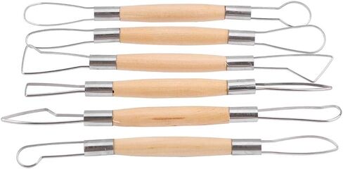 Clay Tools, 6PCS Clay Sculpting Tools Pottery Carving Tools Wooden Handle Double Ended Modeling Tools Double Head Ribbon Tool DIY Craft Set in Saudi Arabia