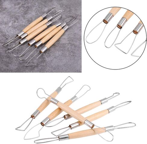 Clay Tools, 6PCS Clay Sculpting Tools Pottery Carving Tools Wooden Handle Double Ended Modeling Tools Double Head Ribbon Tool DIY Craft Set in Saudi Arabia
