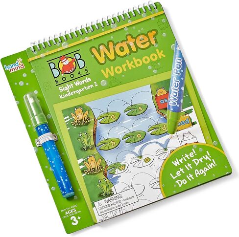 hand2mind Bob Books Water Workbook- Sight Words Kindergarten 2، كتاب تلوين يكشف عن المياه للأطفال الصغار، رسم خالٍ من الفوضى، تعلم القراءة، أنشطة وقت هادئ للأطفال من سن 3 إلى 5 سنوات، سفر الأطفال يجب أن يكون لديهم in Saudi Arabia