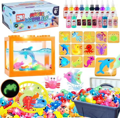 Funwins Magic Water Elf Toy Kit with Aquarium,Aqua Fairy Magic Water Gel Kit Toys with 20 Non-Toxic Gels & 12 Sea Animal Molds,DIY Water Pets Squishy Maker Kit,STEM Gifts for Birthday for Kids 4+ in Saudi Arabia