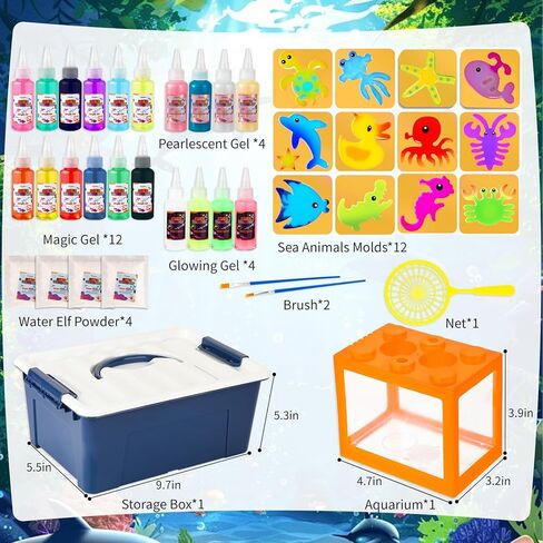 Funwins Magic Water Elf Toy Kit with Aquarium,Aqua Fairy Magic Water Gel Kit Toys with 20 Non-Toxic Gels & 12 Sea Animal Molds,DIY Water Pets Squishy Maker Kit,STEM Gifts for Birthday for Kids 4+ in Saudi Arabia