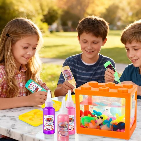 Funwins Magic Water Elf Toy Kit with Aquarium,Aqua Fairy Magic Water Gel Kit Toys with 20 Non-Toxic Gels & 12 Sea Animal Molds,DIY Water Pets Squishy Maker Kit,STEM Gifts for Birthday for Kids 4+ in Saudi Arabia