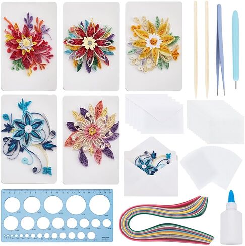 WEBEEDY 20 Sets Paper Quilling Kit for Adults Beginner DIY 5 Styles Flower Greeting Card Making Kit with Instruction Handmade Flower Quilling Card for Birthday,Wedding,Holiday,Mother's Day in Saudi Arabia