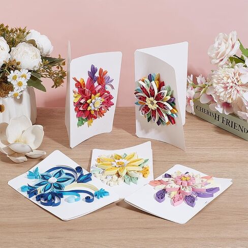 WEBEEDY 20 Sets Paper Quilling Kit for Adults Beginner DIY 5 Styles Flower Greeting Card Making Kit with Instruction Handmade Flower Quilling Card for Birthday,Wedding,Holiday,Mother's Day in Saudi Arabia