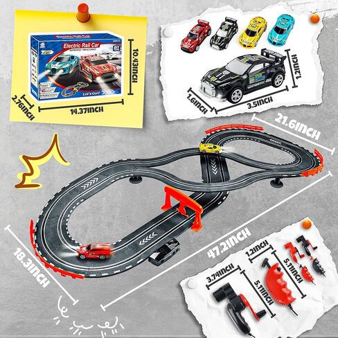 Slot Car Race Track Sets with 4 High-Speed Racing Cars, 2 Control Method Hand-cranked and Electric Generator, Car with Dual Racing Lap Counter Circular Overpass Track Toys Gifts for Kids and Adults in Saudi Arabia