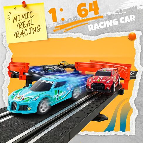 Slot Car Race Track Sets with 4 High-Speed Racing Cars, 2 Control Method Hand-cranked and Electric Generator, Car with Dual Racing Lap Counter Circular Overpass Track Toys Gifts for Kids and Adults in Saudi Arabia