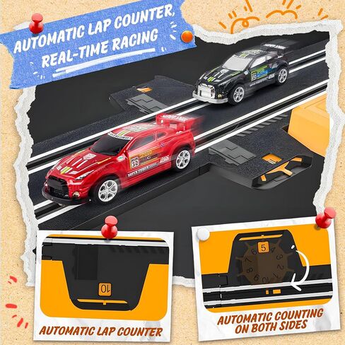 Slot Car Race Track Sets with 4 High-Speed Racing Cars, 2 Control Method Hand-cranked and Electric Generator, Car with Dual Racing Lap Counter Circular Overpass Track Toys Gifts for Kids and Adults in Saudi Arabia