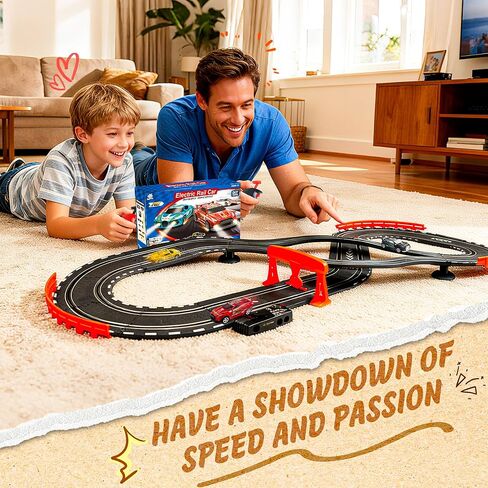 Slot Car Race Track Sets with 4 High-Speed Racing Cars, 2 Control Method Hand-cranked and Electric Generator, Car with Dual Racing Lap Counter Circular Overpass Track Toys Gifts for Kids and Adults in Saudi Arabia
