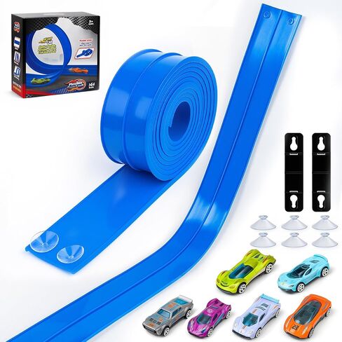 15 Ft Flexible Race Track for Kids, Flex Track Race Cars with 6 Pcs Suction Cups, Double-Sided Racetrack Compatible 1:64 Diecast Cars, Portable Roll Up Toy Gifts for Boys Girls Ages 3+‌ (Orange) in Saudi Arabia