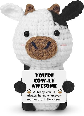 هدايا بقرة كروشيه إيجابية لمحبي البقرة، صناعة يدوية ملهمة لدعم عاطفي، بقرة كروشيه لأفضل صديق، زوجة، صديقة، هدية عيد ميلاد، عيد الحب، بقرة حيوانات محشوة للمكتب المنزلي in Kuwait