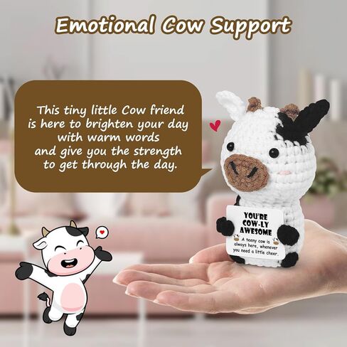 هدايا بقرة كروشيه إيجابية لمحبي البقرة، صناعة يدوية ملهمة لدعم عاطفي، بقرة كروشيه لأفضل صديق، زوجة، صديقة، هدية عيد ميلاد، عيد الحب، بقرة حيوانات محشوة للمكتب المنزلي in Kuwait