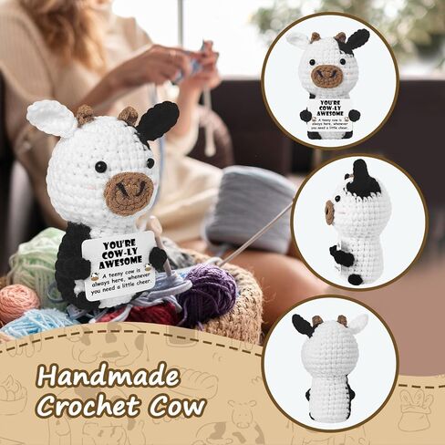هدايا بقرة كروشيه إيجابية لمحبي البقرة، صناعة يدوية ملهمة لدعم عاطفي، بقرة كروشيه لأفضل صديق، زوجة، صديقة، هدية عيد ميلاد، عيد الحب، بقرة حيوانات محشوة للمكتب المنزلي in Kuwait