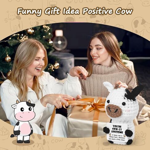 هدايا بقرة كروشيه إيجابية لمحبي البقرة، صناعة يدوية ملهمة لدعم عاطفي، بقرة كروشيه لأفضل صديق، زوجة، صديقة، هدية عيد ميلاد، عيد الحب، بقرة حيوانات محشوة للمكتب المنزلي in Kuwait