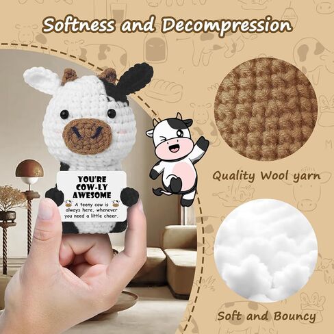 هدايا بقرة كروشيه إيجابية لمحبي البقرة، صناعة يدوية ملهمة لدعم عاطفي، بقرة كروشيه لأفضل صديق، زوجة، صديقة، هدية عيد ميلاد، عيد الحب، بقرة حيوانات محشوة للمكتب المنزلي in Kuwait