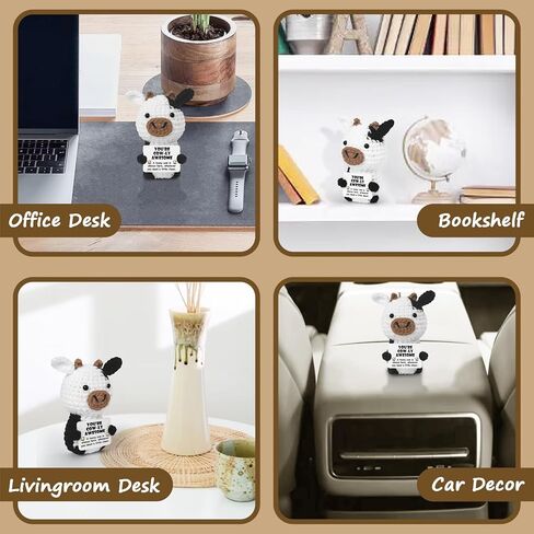 هدايا بقرة كروشيه إيجابية لمحبي البقرة، صناعة يدوية ملهمة لدعم عاطفي، بقرة كروشيه لأفضل صديق، زوجة، صديقة، هدية عيد ميلاد، عيد الحب، بقرة حيوانات محشوة للمكتب المنزلي in Kuwait