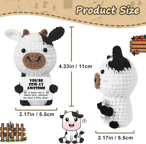 هدايا بقرة كروشيه إيجابية لمحبي البقرة، صناعة يدوية ملهمة لدعم عاطفي، بقرة كروشيه لأفضل صديق، زوجة، صديقة، هدية عيد ميلاد، عيد الحب، بقرة حيوانات محشوة للمكتب المنزلي in Kuwait