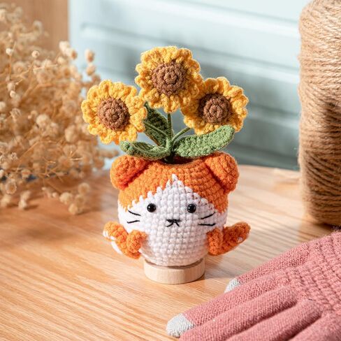 Geelin Positive Crochet Cat Sunflower Gifts Emotional Inspirational Support Handmade Crochet Sunflower for Women Friend Mom Dad Coworkers Mother's Day Birthday Teacher Appreciation Desk Decor in Saudi Arabia