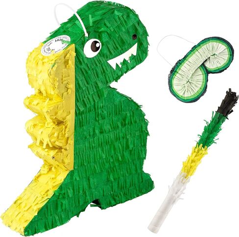 IMPRESA Dinosaur Pinata - Blindfold & Baton for Dino Party Games - 3-Lb Candy Capacity for Birthday Pinata - Vibrant Green Dino Design for Party Decoration - Green, Paper, Pack of 1 in Saudi Arabia