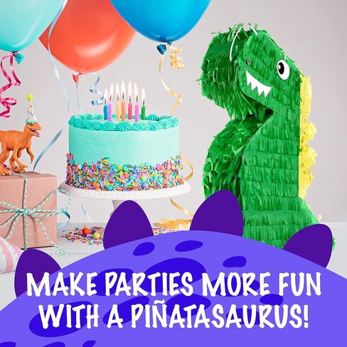 IMPRESA Dinosaur Pinata - Blindfold & Baton for Dino Party Games - 3-Lb Candy Capacity for Birthday Pinata - Vibrant Green Dino Design for Party Decoration - Green, Paper, Pack of 1 in Saudi Arabia